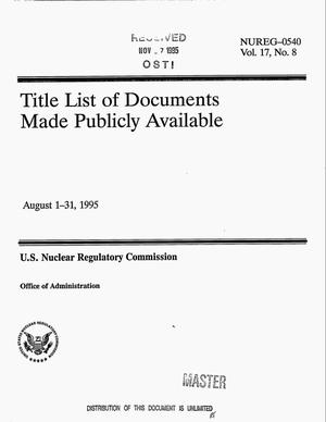 Title list of documents made publicly available, August 1-31, 1995