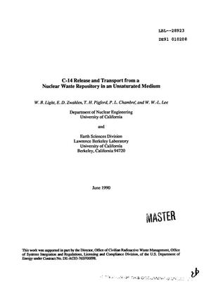 C-14 release and transport from a nuclear waste repository in an unsaturated medium