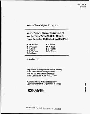 Vapor space characterization of waste Tank 241-SX-103: Results from samples collected on 3/23/95