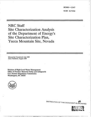NRC staff site characterization analysis of the Department of Energy`s Site Characterization Plan, Yucca Mountain Site, Nevada