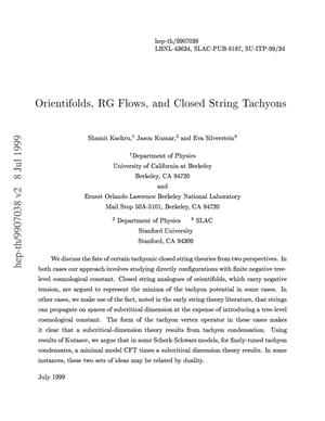 Orientifolds, RG Flows, and Closed String Tachyons