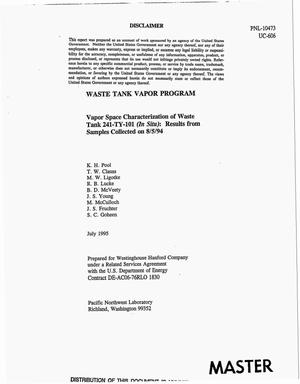 Vapor space characterization of waste tank 241-TY-101 (in situ): Results from samples collected on August 5, 1994. Waste Tank Vapor Program