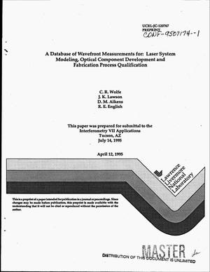 A database of wavefront measurements for laser system modeling, optical component development and fabrication process qualification