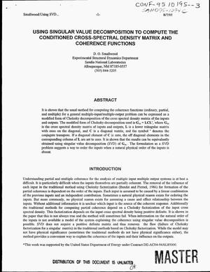 Using singular value decomposition to compute the conditioned cross-spectral density matrix and coherence functions