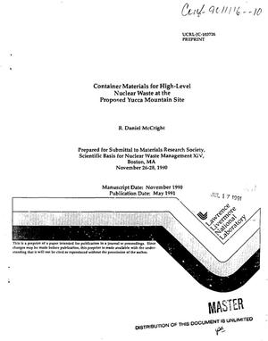 Container materials for high-level nuclear waste at the proposed Yucca Mountain site