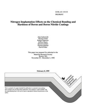 Primary view of object titled 'Nitrogen Implantation Effects on the Chemical Bonding and Hardness of Boron and Boron Nitride Coatings'.
