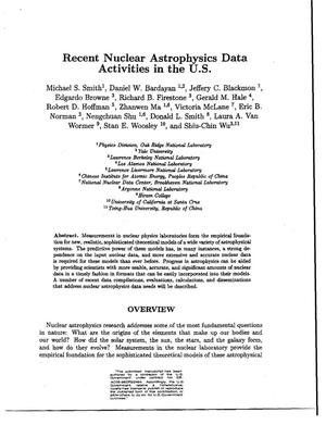 Recent Nuclear Astrophysics Data Activities in the US