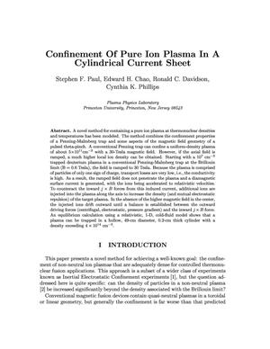 Confinement of Pure Ion Plasma in a Cylindrical Current Sheet