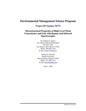 Microstructural properties of high level waste concentrates and gels with raman And infrared spectroscopies. 1998 annual progress report