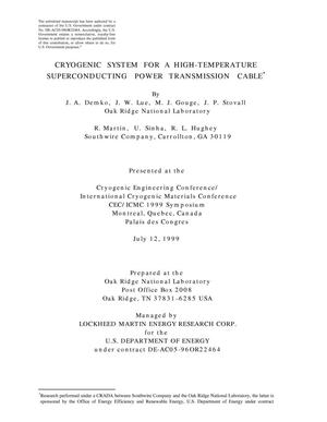 Cryogenic System for a High Temperature Superconducting Power Transmission Cable