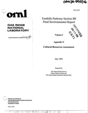 Foothills Parkway Section 8B Final Environmental Report, Volume 6, Appendix N