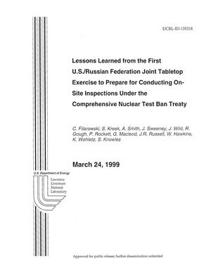Lessons learned from the first U.S./Russian Federation joint tabletop exercise to prepare for conducting on-site inspections under the Comprehensive Nuclear Test Ban Treaty