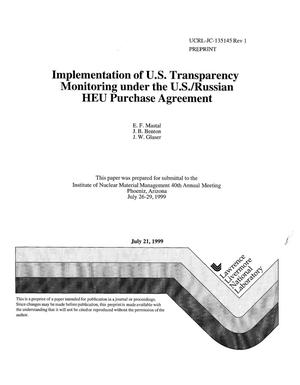 Implementation of U.S. transparency monitoring under the U.S./Russian HEU purchase agreement