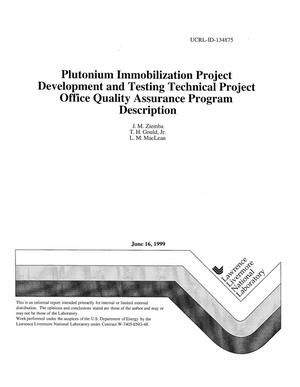 Plutonium immobilization project development and testing technical project office quality assurance program description