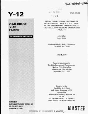 Estimating radius of coverage of the Y-12 Plant criticality accident alarm system from experiments at the Los Alamos critical experiments facility