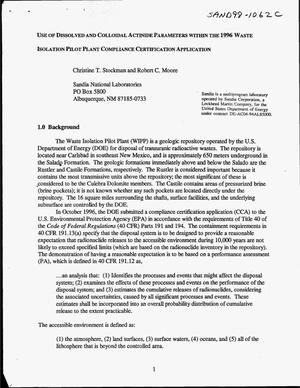 Use of Dissolved and Colloidal Actinide Parameters within the 1996 Waste Isolation Pilot Plant Compliance Certification Application