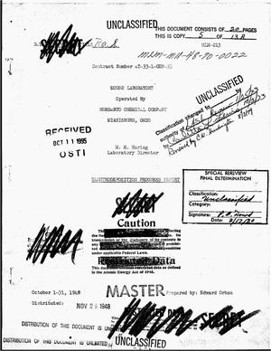Electrodeposition progress report, October 1--31, 1948