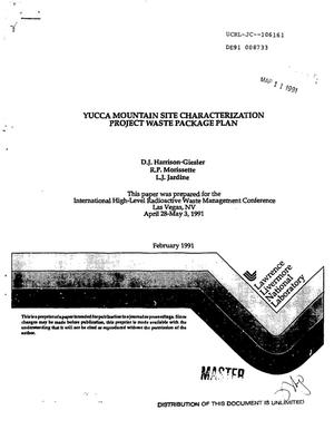 Yucca Mountain Site Characterization Project Waste Package Plan