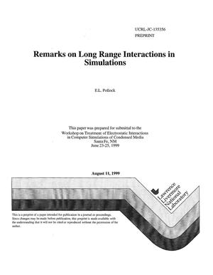 Remarks on long range interactions in simulations