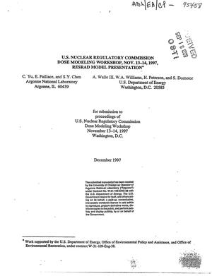 U.S. Nuclear Regulatory Commission dose modeling workshop, Nov. 13-14, 1997, resrad model presentation.
