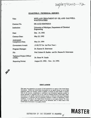 Wetland Treatment of Oil and Gas Well Wastewaters. Quarterly Technical Report, August 25--November 24, 1992