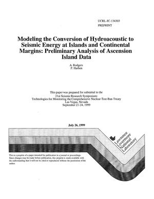 Modeling the conversion of hydroacoustic to seismic energy at island and continental margins: preliminary analysis of Ascension Island data