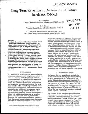 Long Term Retention of Deuterium and Tritium in Alcator C-Mod