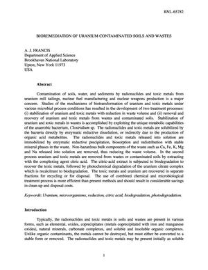 Bioremediation of Uranium Contaminated Soils and Wastes.