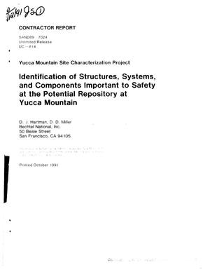Identification of structures, systems, and components important to safety at the potential repository at Yucca Mountain; Yucca Mountain Site Characterization Project