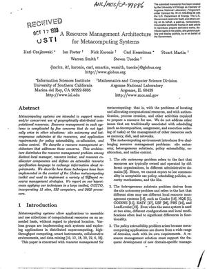 A resource management architecture for metacomputing systems.