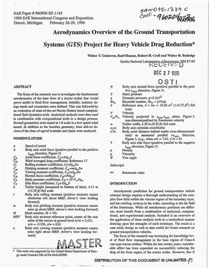 Aerodynamics overview of the ground transportation systems (GTS) project for heavy vehicle drag reduction