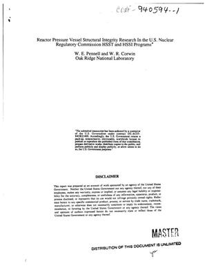 Reactor pressure vessel structural integrity research in the US Nuclear Regulatory Commission HSST and HSSI Programs