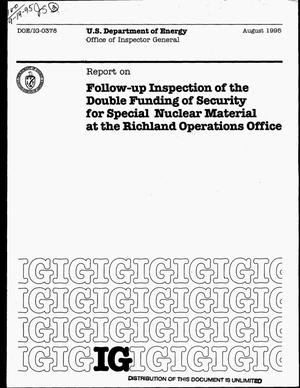 Report on follow-up inspection of the double funding of security for special nuclear material at the Richland Operations Office