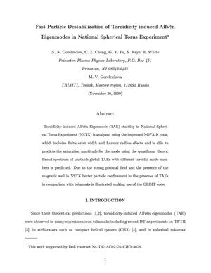 Fast Particle Destabilization of Toroidicity Induced Alfven Eigenmodes in National Spherical Torus Experiment