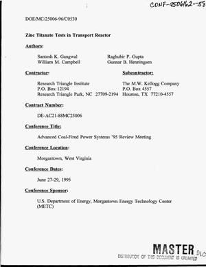 Zinc titanate tests in transport reactor. Quarterly technical progress report, June 1995--September 1995
