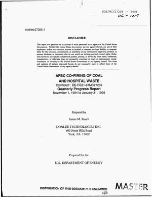 AFBC co-firing of coal and hospital waste. Quarterly progress report, November 1, 1994--January 31, 1995