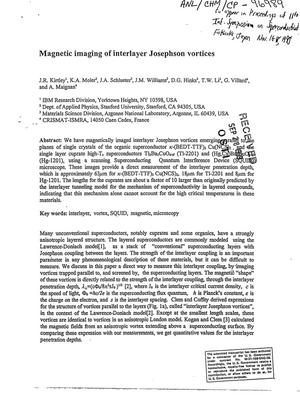Magnetic imaging of interlayer Josephson vortices.