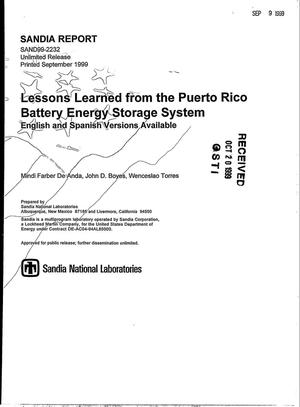 Lessons Learned from the Puerto Rico Battery Energy Storage System