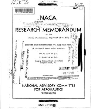 Incipient spin characteristics of a 1/25-scale model of the Chance Vought XF8U-1 airplane: TED No. NACA AD 3118