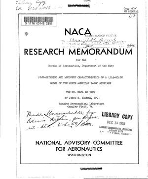 Free-Spinning and Recovery Characteristics of a 1/19-Scale Model of the North American T-28C Airplane, TED No. NACA AD 3127