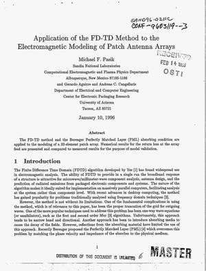 Application of the FD-TD method to the electromagnetic modeling of patch antenna arrays