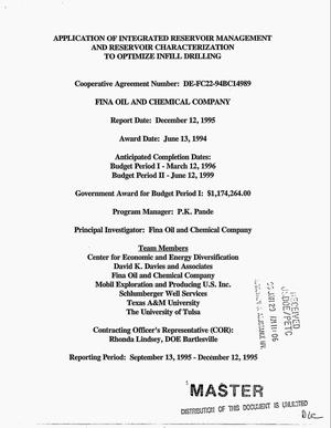 Application of integrated reservoir management and reservoir characterization to optimize infill drilling. Quarterly technical progress report, September 13, 1995--December 12, 1995
