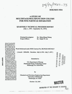 A study of multistage/multifunction column for fine particle separation. Quarterly technical progress report, July 1, 1995--September 30, 1995