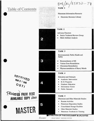 Amarillo National Resource Center for plutonium. Work plan progress report, November 1, 1995--January 31, 1996