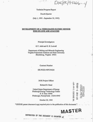 Development of a video-based slurry sensor for on-line ash analysis. Fourth quarter technical progress report, July 1--September 30, 1995