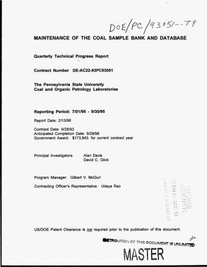 Maintenance of the Coal Sample Bank and Database. Quarterly technical progress report, July 1, 1995--September 30, 1995