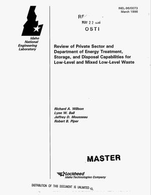 Primary view of object titled 'Review of private sector and Department of Energy treatment, storage, and disposal capabilities for low-level and mixed low-level waste'.