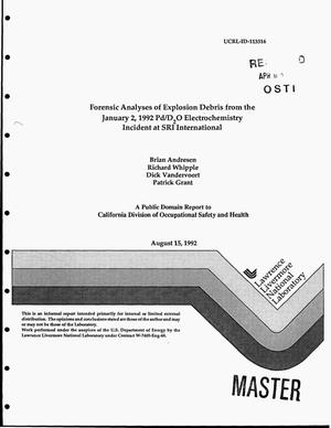 Primary view of object titled 'Forensic analyses of explosion debris from the January 2, 1992 Pd/D{sub 2}O electrochemistry incident at SRI International'.