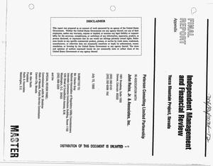 Independent management and financial review, Yucca Mountain Project, Nevada. Final report, Appendix