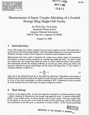 Measurement of input coupler matching of a loaded storage ring single-cell cavity